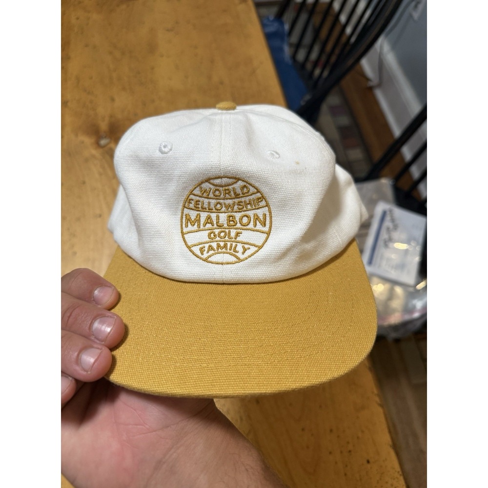RARE Malbon Golf World Fellowship Painter's Hat Cap White Yellow SnapBack
